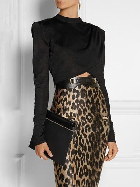 

Daily Plain High Neck Long Sleeve Top, Black, Blouses and Shirts