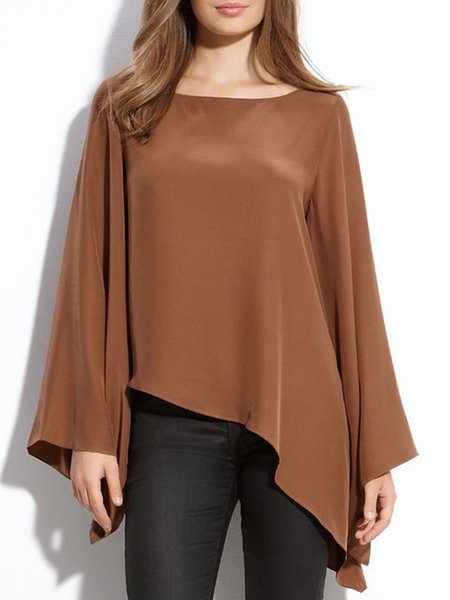 

Flare Sleeve Vintage Casual Daily Work Top, Coffee, Tops