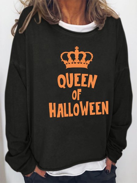 

Queen of halloween. Round neck long-sleeved cotton-blend sweatshirt, Black, Hoodies&Sweatshirts