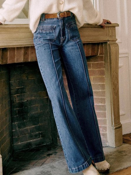 

Vintage Denim Pockets Pants, Blue, Pants