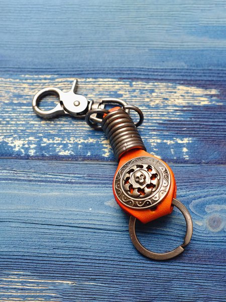 

Vintage Personality Leather Hollow Keychain, Camel, Men Other Acc