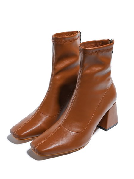 Simple Stretch Zipper Sock Boots, Brown, Boots