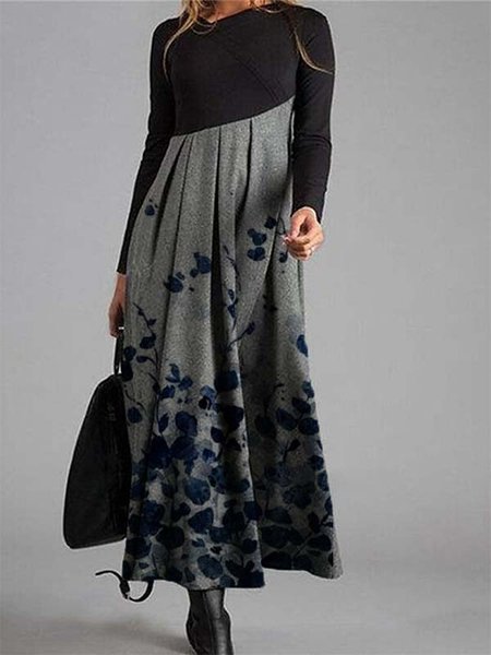 

Stampato Patchwork Casuale Lungo Abito, Come immagine, Maxi Dresses