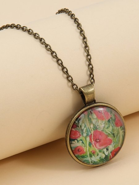 

Casual Retro Flower Alloy Necklace, As picture, Necklaces