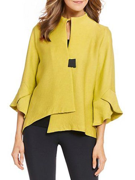 

Three Quarter Solid Casual Outerwear, Yellow, Blazers