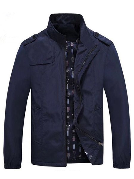 

Casual Stand Collar Jackets, Navy blue, Jackets