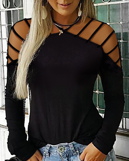 

Casual Hollow Out Shirts & Tops, Black, Blouses & Shirts