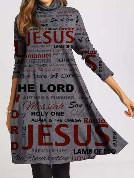 

Letter Long Sleeve Casual Dresses, As picture, Midi Dresses