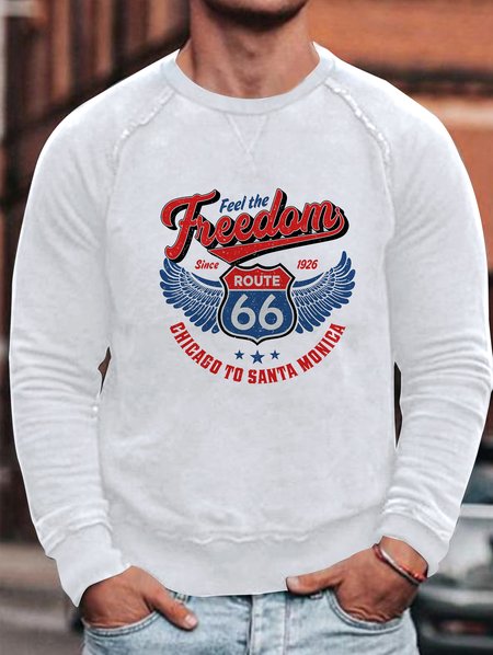 

Route 66 Chichago To Santa Monica Men's Round Neck Sweatshirt Pullover, White, Hoodies&Sweatshirts