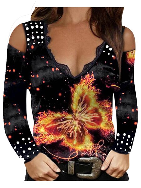 

Hollow Out Casual Shirts & Tops, Gold-color, T-Shirts