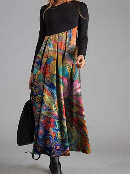 

Stampato Vintage Lungo Abito, Come immagine, Maxi Dresses