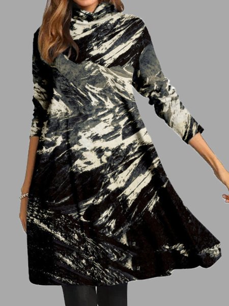 

Casuale Maniche Lunghe Stampato Abito, Come immagine, Midi Dresses