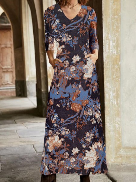 

Imitation Cashmere Vintage Dresses, Multicolor, Maxi Dresses