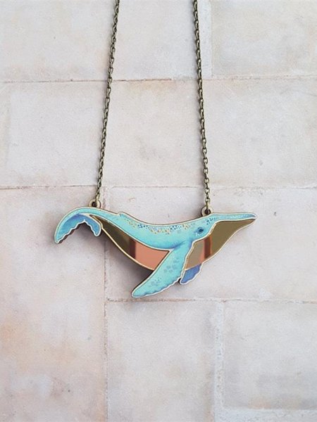 Casual Retro Whale Alloy Necklace, As picture, Necklaces