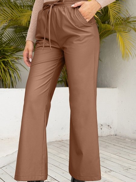 

Pu Leather Loosen Casual Pants, Brown, Pants
