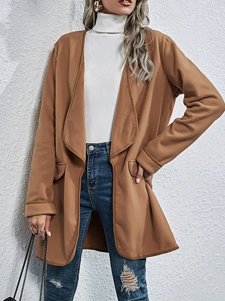 

Casual A-Line Plain Shawl Collar Outerwear, Caramel, Coats & Jackets
