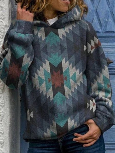 Casual Tribal Hooded Sweatshirt, Multicolor, Hoodies & Sweatshirts