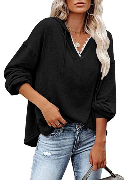 

Paneled Casual Long Sleeve Tops, Black, Tops