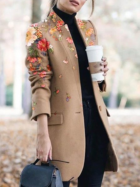 

Vintage Printed Lapel Outerwear, Khaki, Coats