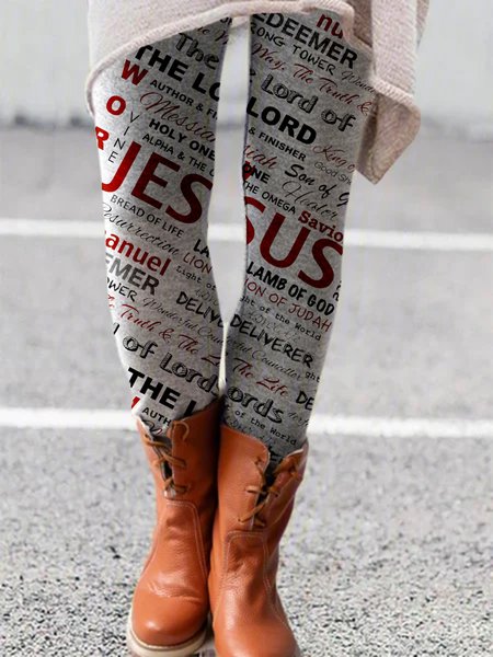 

Casual Plus Size Printed Leggings, Gray, Leggings