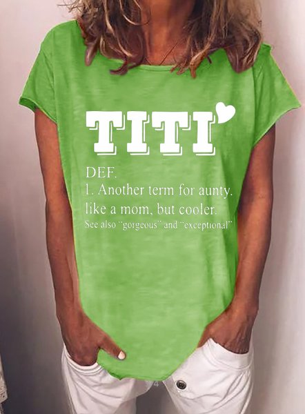

Casual and simple funny text printed round neck short-sleeved cotton-blend T-shirt, Green, T-shirts