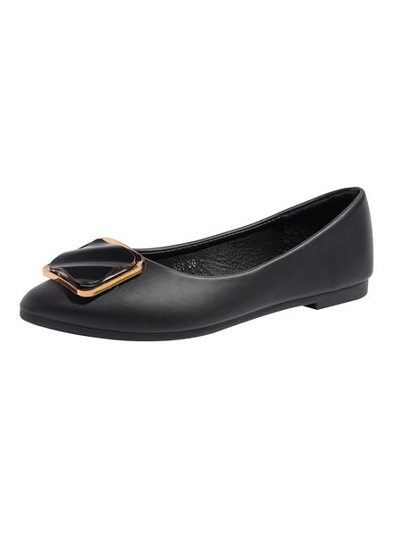 

Simple Metal Buckle Pointed Toe Shoes, Black, Flat & Loafers