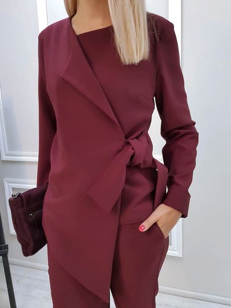 

Elegant Work Formal Long Sleeve Outerwear, Deep red, Blazers