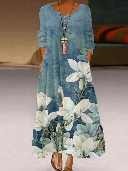 

Blue Floral Casual Holiday Dresses, Maxi Dresses