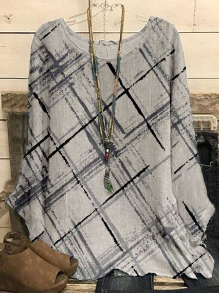

Geometric Casual Shirts & Tops, Gray, Blouses & Shirts