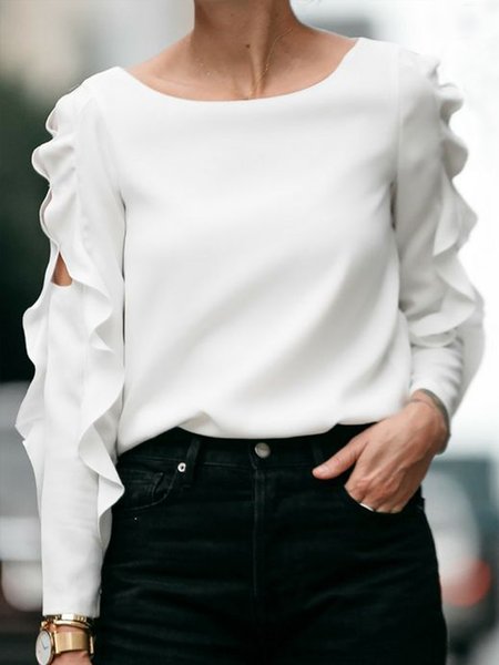 

Vintage Casual Simple Sweet Work Date Daily Top, White, Tops