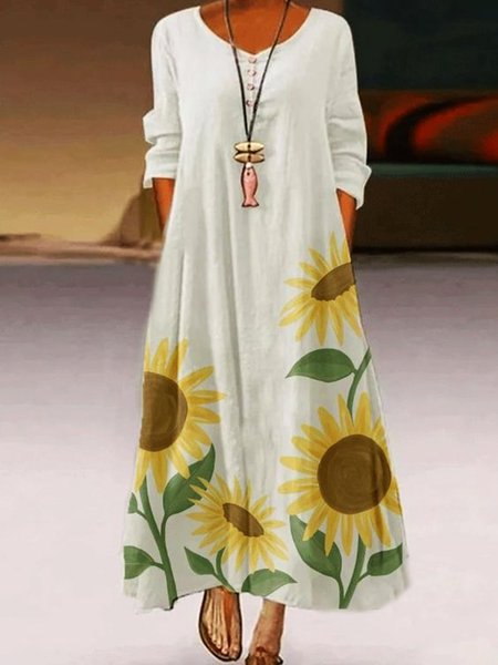 

Apricot Floral Printed Casual Holiday Dresses, Maxi Dresses