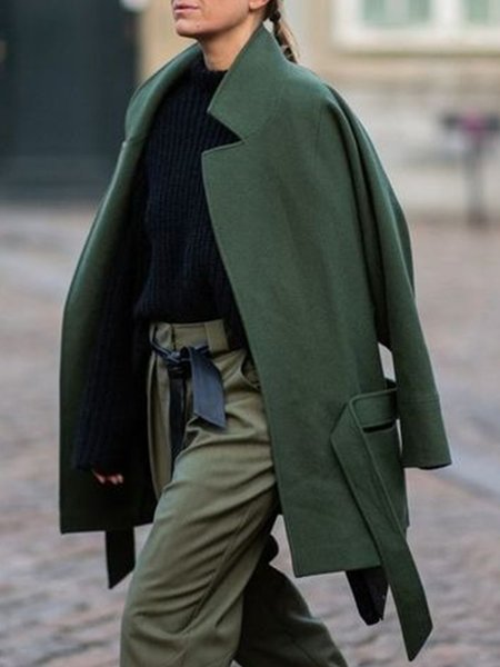 

Casual Solid Long Sleeve Outerwear, Green, Coats & Jackets