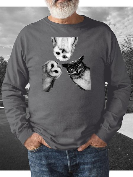 

3 Owls Sketch Sweatshirt, Gray, Hoodies&Sweatshirts