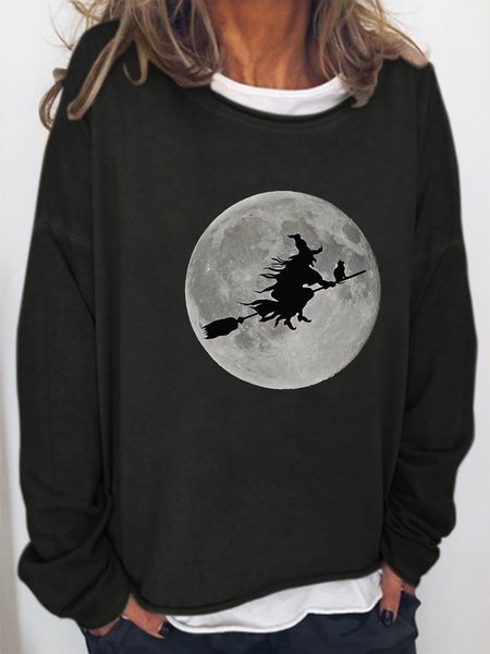 

Halloween Witch On A Broom With Cat Moon Silhouette Halloween Sweater & Pullover, Black, Hoodies&Sweatshirts