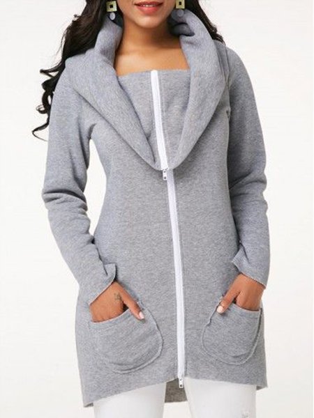 

Zipper Vintage Casual Simple Daily Outerwear, Light gray, Coats