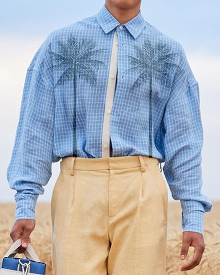 

Fashion Solid Color Single-breasted Shirt, Blue, Men's shirts