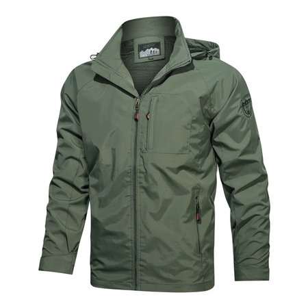 

Mountaineering hooded storm jacket windproof men's casual jacket, Army green, Outerwear