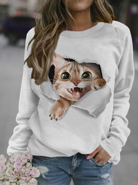 

Funny 3D Cat Women's Sweatshirt, As picture, Hoodies&Sweatshirts