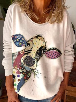 

Animale Bianco Casuale Top, T-Shirts