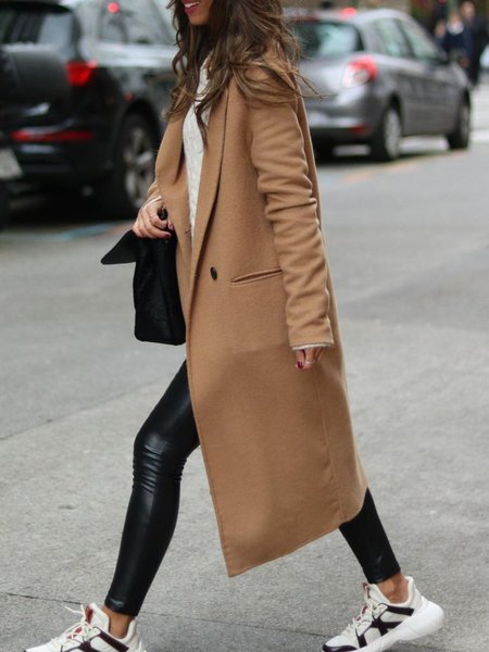 

Casuale Maniche Lunghe Abbottonato Giubbotto, Cammello, overcoat