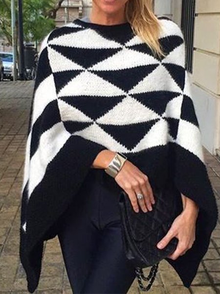 

Loosen Crew Neck Solid Daily Sweater, Black-white, Blouses and Shirts