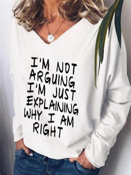 

Casual Long Sleeve V Neck Plus Size Printed Tops T-shirts, White, T-Shirts