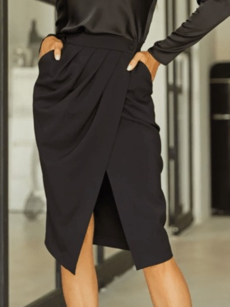 

Fall Non-Stretch Elegant Lady Work Formal Date Mid-weight Skirts, Black, Midi Skirts