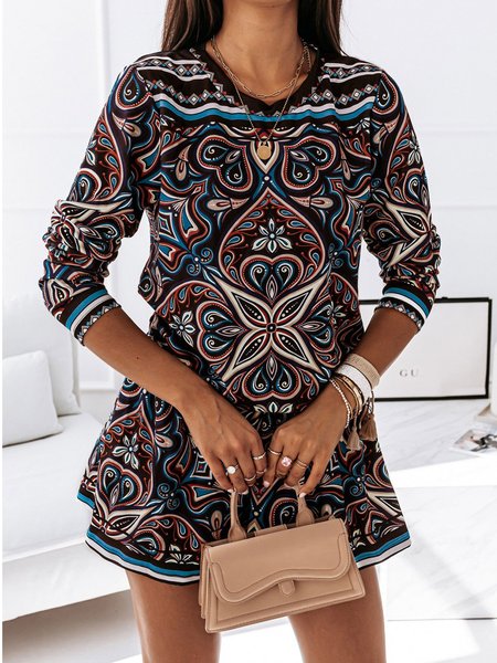 

Personalized casual ethnic pattern printed dress, As picture, Mini Dresses