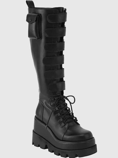 

Casual Personality Velcro Lace-up Boots, As picture, Boots