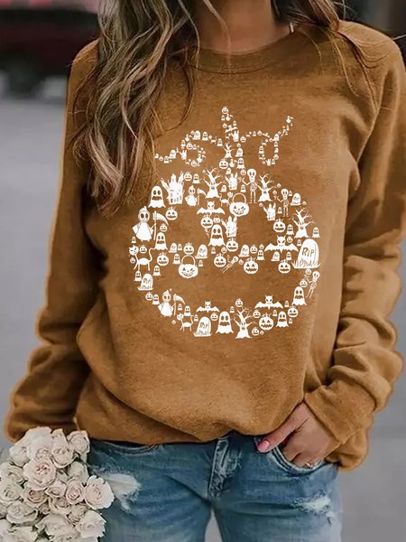 

Halloween Pumpkin Raglan Sleeve Casual Sweatshirt, Yellow, Hoodies&Sweatshirts