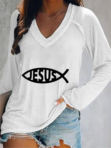 

Casual Long Sleeve V Neck Plus Size Printed Tops T-shirts, White, Hoodies & Sweatshirts