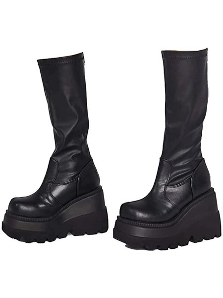 

Casual Stitching Zipper Wedge Shoes, As picture, Boots