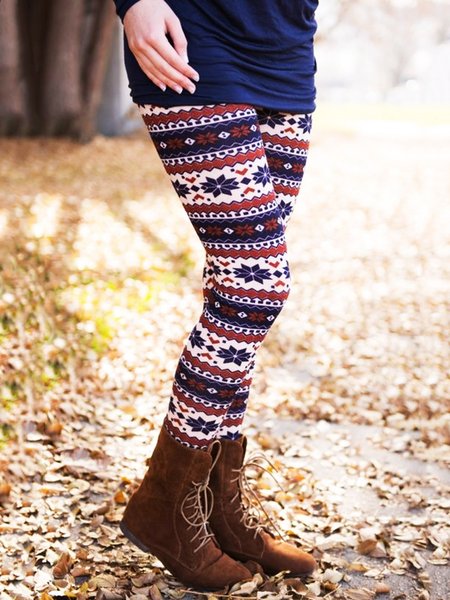 

Brown Geometric Casual Vintage Leggings Pants, Leggings
