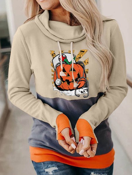 

Women's Sweatshirts Pumpkin Print Turtleneck Sweatshirt, Khaki, Sweatshirts & Hoodies